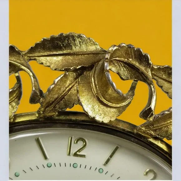 German Ormolu Table Alarm Clock Rare "Florn" Wind Up 24k Gold Gilt Ornate Crest - Picture 10 of 11